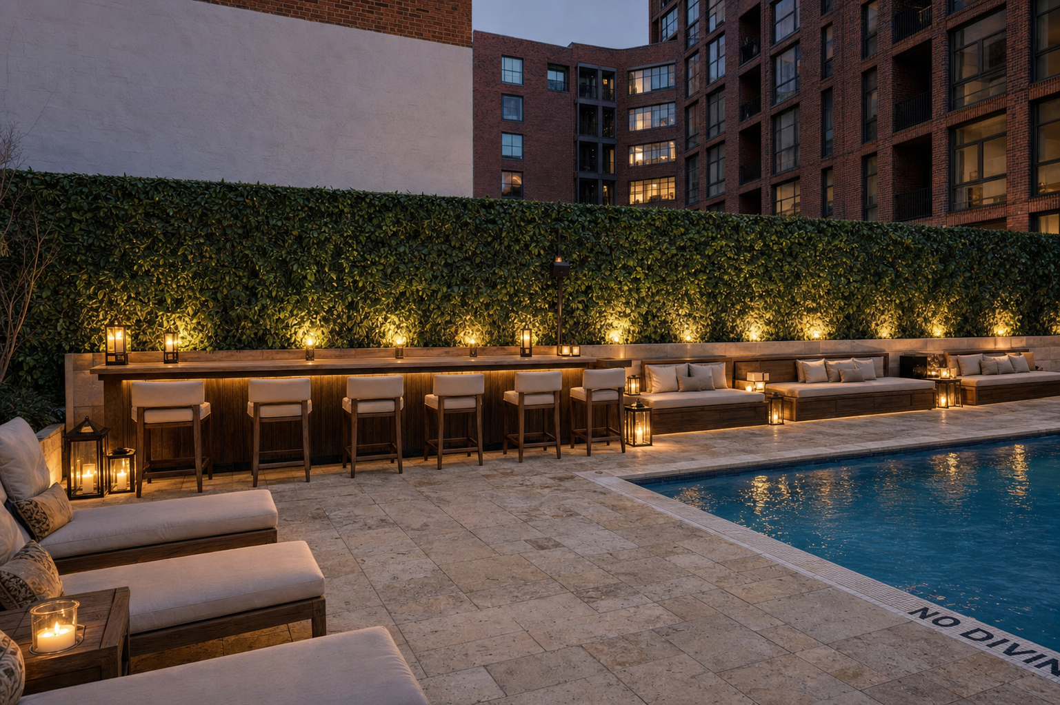 CODA Beach Club pool with hedge